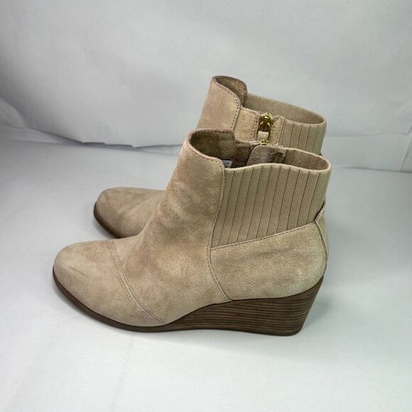 Toms Sadie Suede Sand Wedge Ankle Booties Round Toe Zip Womens Designer - Picture 5 of 10